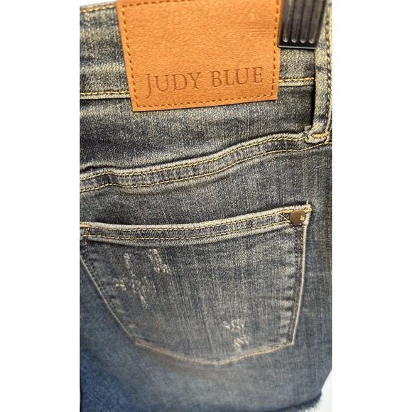 Judy Blue Denim Shorts Women's Size Medium Mid-Rise Cut-off Dark Wash Stretch - Picture 8 of 16